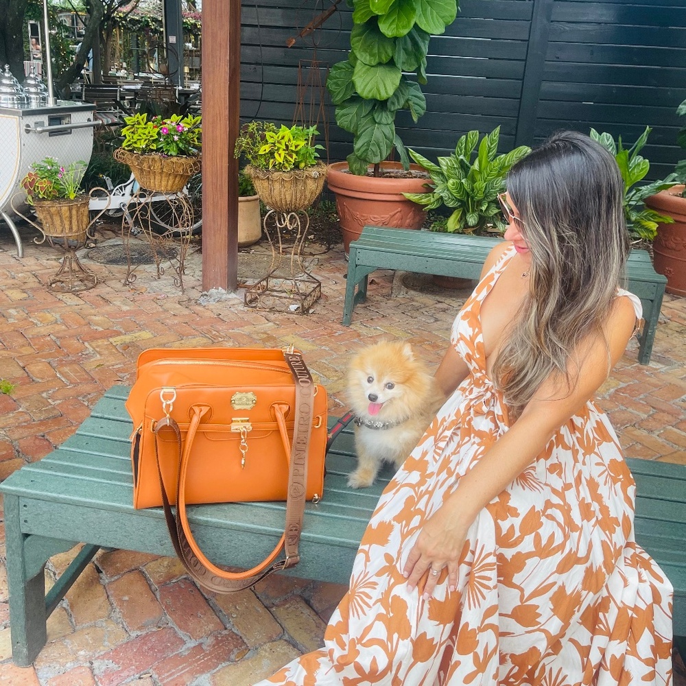 Dawgy Couture Orange Pet Carrier Luxury Bag Purse/Car seat attachment/crossbody